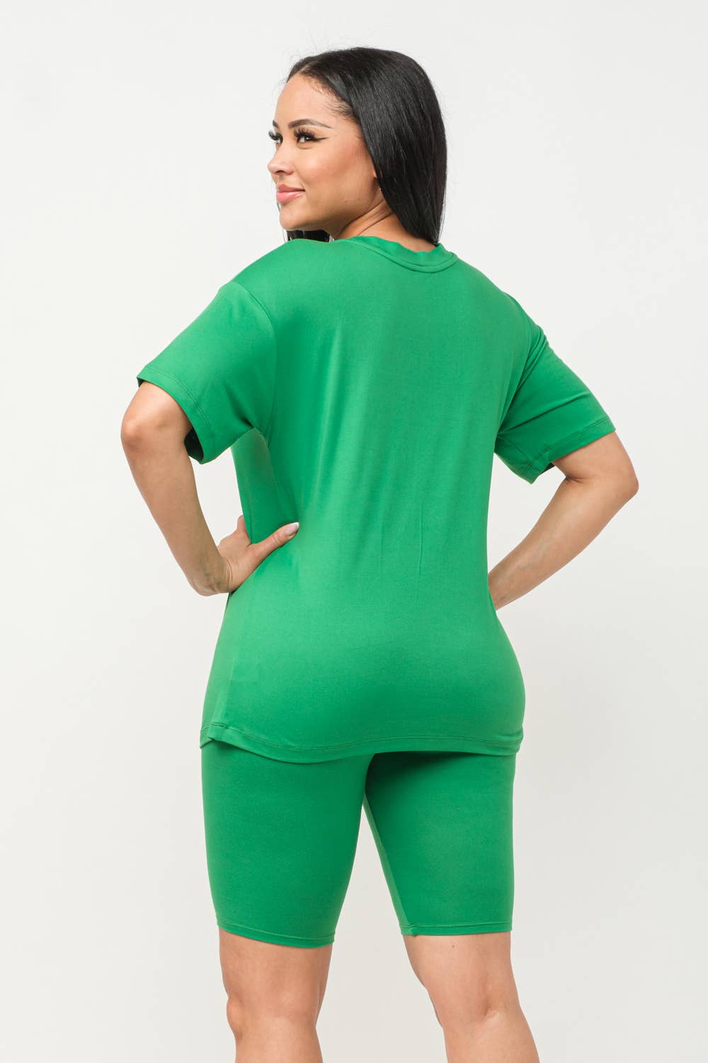 Round Neck Basic T-Shirts Top and Bike Shorts Set: Red / 1-2-2-1 (S-M-L-XL)