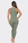 Seamless Ribbed Split V Neck Jumpsuit: One Size / BLACK