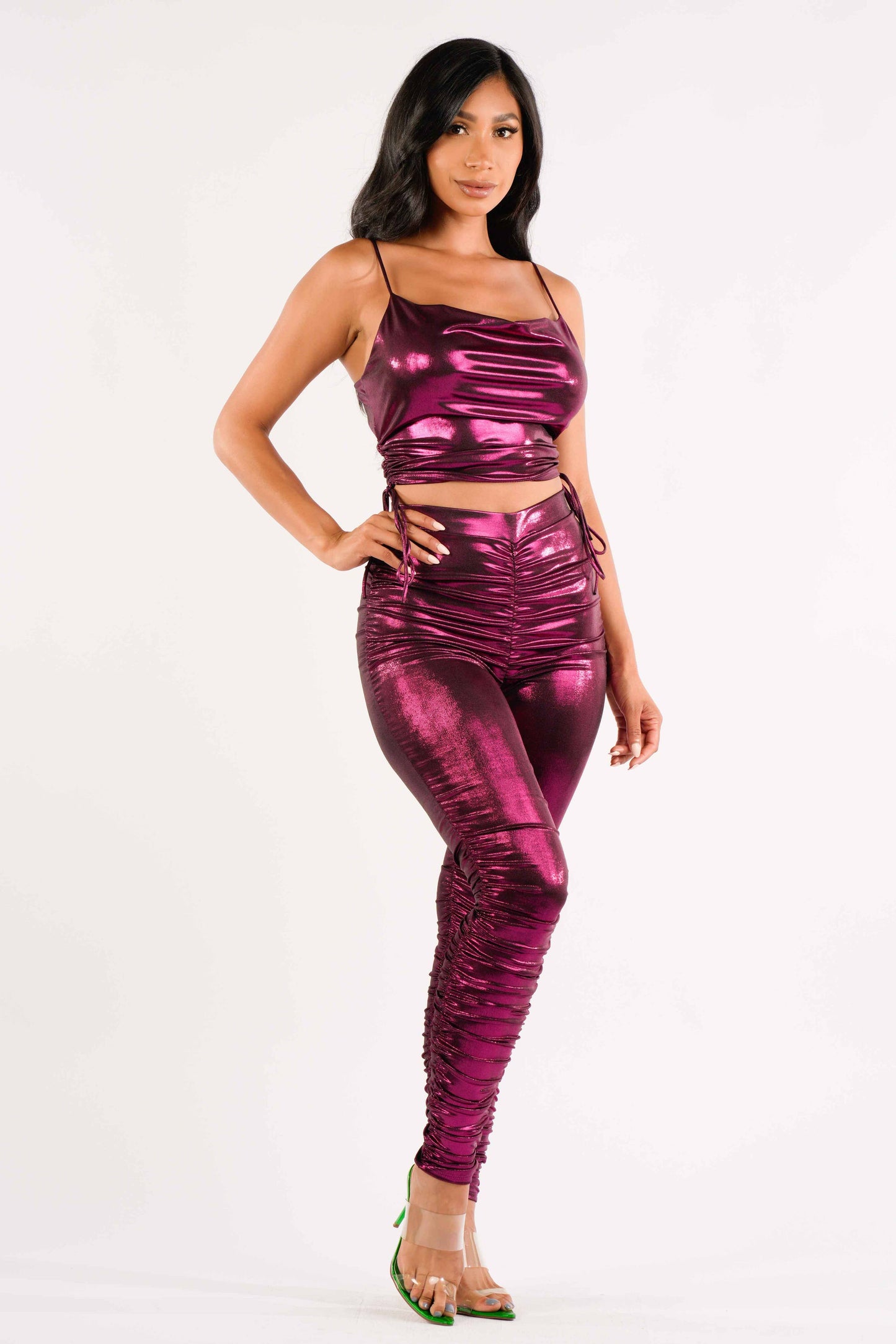 Metallic ruched set: S / TAUPE