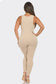 Seamless Ribbed Split V Neck Jumpsuit: One Size / BLACK