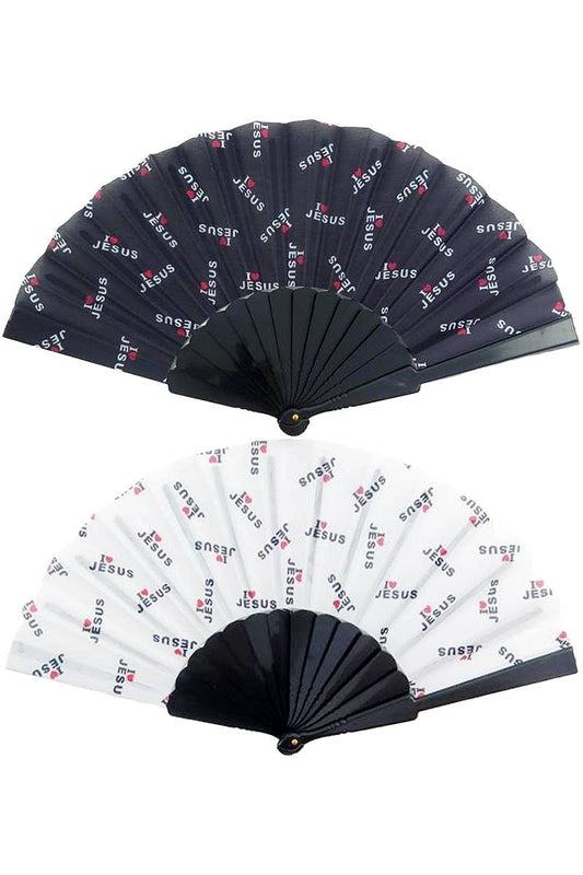 I Love Jesus Logo Black Base Hand-Held Folding Fan