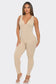 Seamless Ribbed Split V Neck Jumpsuit: One Size / BLACK