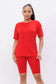 Round Neck Basic T-Shirts Top and Bike Shorts Set: Red / 1-2-2-1 (S-M-L-XL)