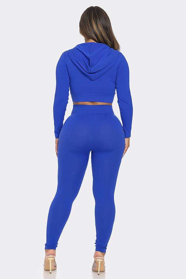 2 Pcs Seamless Long Sleeve Hoodie and Highwaist Legging Set: 3 S/M / 3 L/XL / BLACK