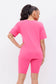 Round Neck Basic T-Shirts Top and Bike Shorts Set: Taupe / 1-2-2-1 (S-M-L-XL)