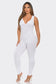 Seamless Ribbed Split V Neck Jumpsuit: One Size / BLACK