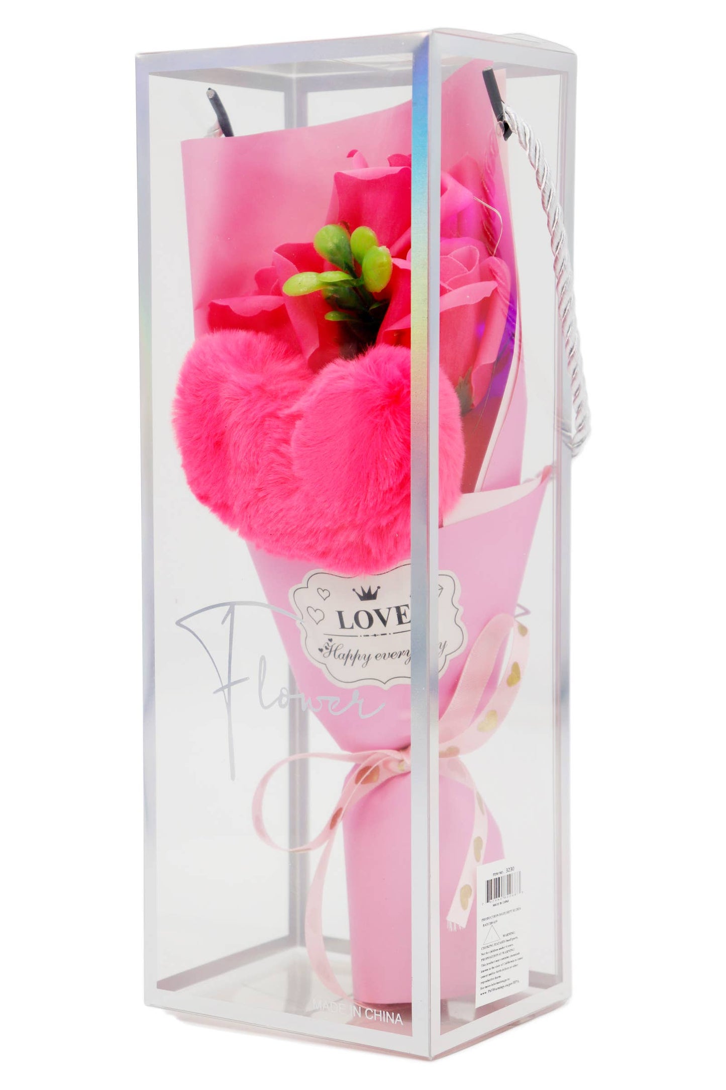 Furry Heart Soap Rose Bouquet LED Gift Box - 11 In