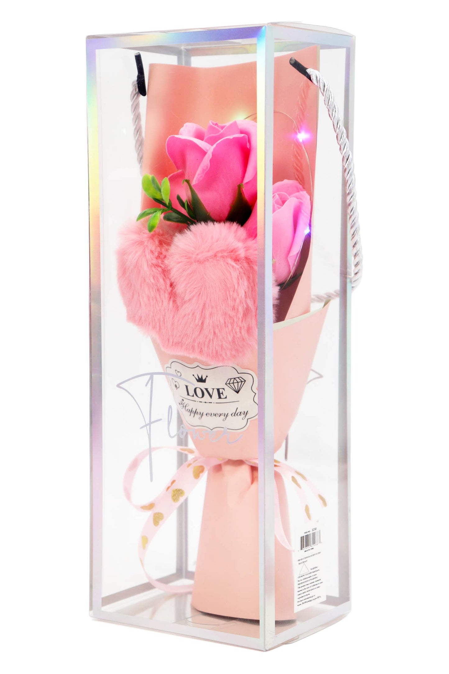 Furry Heart Soap Rose Bouquet LED Gift Box - 11 In