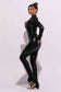 Ruched PU zip up top and leggings: S / RED