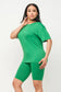 Round Neck Basic T-Shirts Top and Bike Shorts Set: Eggplant / 1-2-2-1 (S-M-L-XL)
