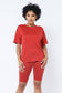Round Neck Basic T-Shirts Top and Bike Shorts Set: Taupe / 1-2-2-1 (S-M-L-XL)