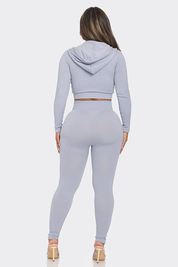 2 Pcs Seamless Long Sleeve Hoodie and Highwaist Legging Set: 3 S/M / 3 L/XL / BLACK