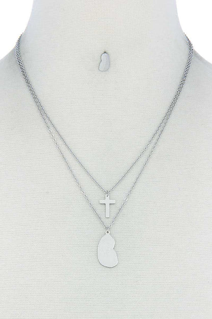 Stylish Double Layer Cross And Mary Necklace And Earring set