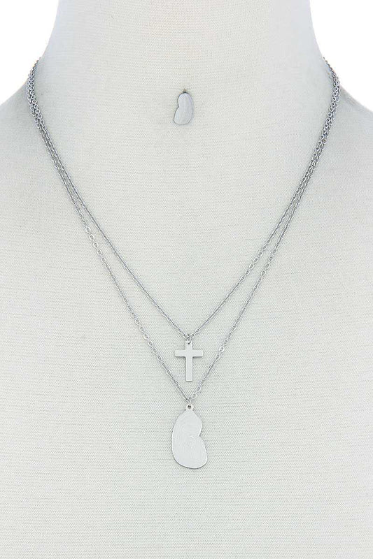 Stylish Double Layer Cross And Mary Necklace And Earring set