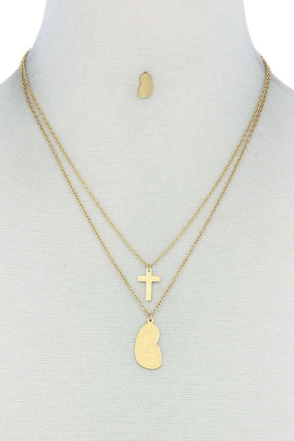 Stylish Double Layer Cross And Mary Necklace And Earring set