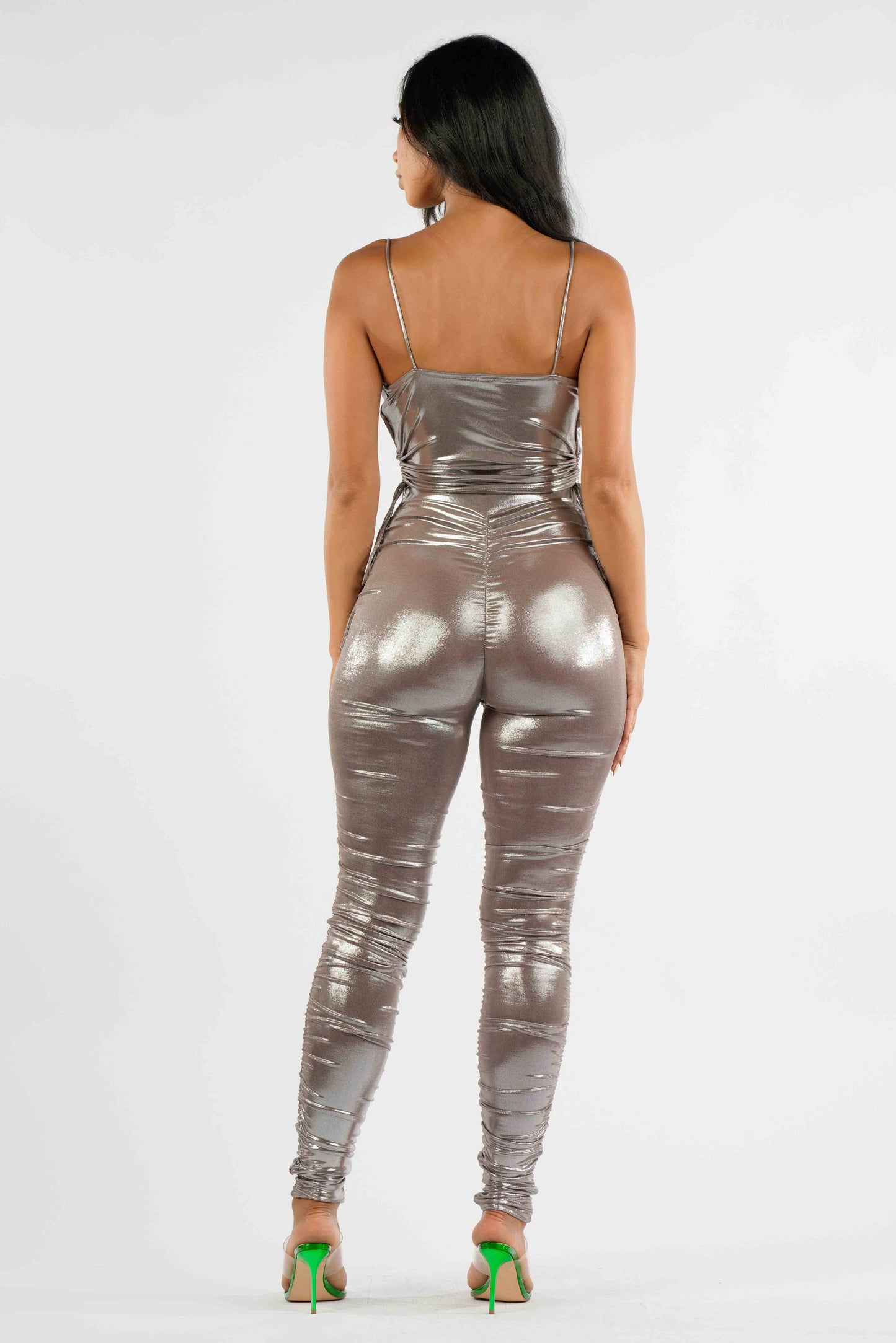 Metallic ruched set: M / TAUPE