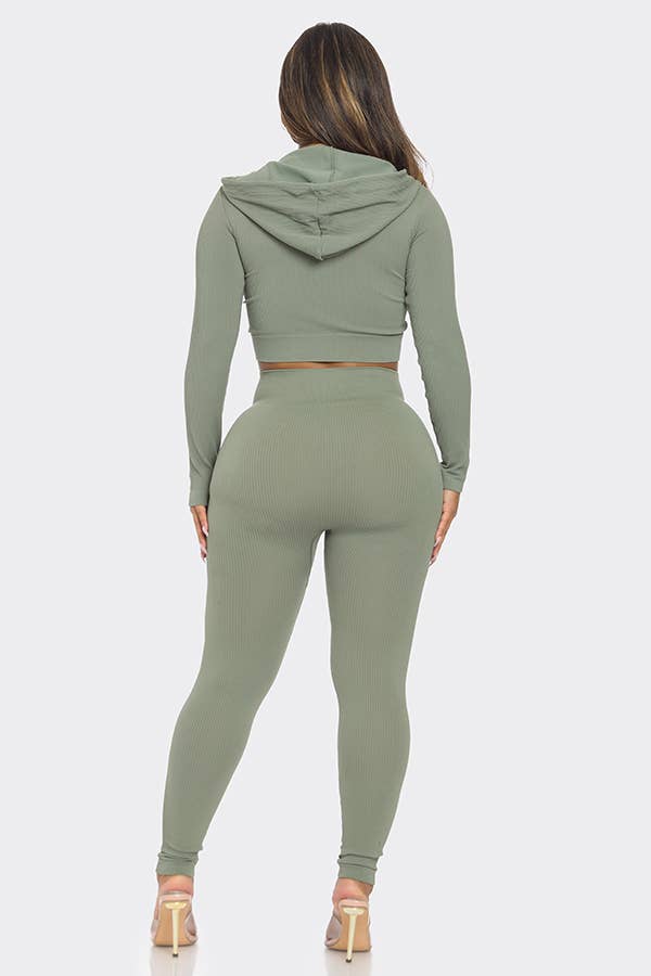 2 Pcs Seamless Long Sleeve Hoodie and Highwaist Legging Set: 3 S/M / 3 L/XL / BLACK