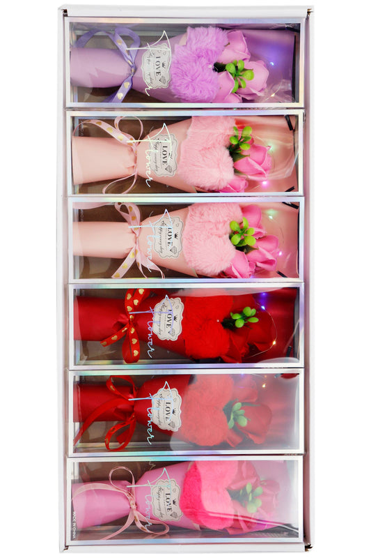 Furry Heart Soap Rose Bouquet LED Gift Box - 11 In