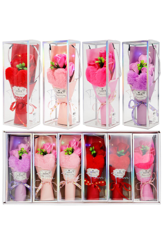 Furry Heart Soap Rose Bouquet LED Gift Box - 11 In