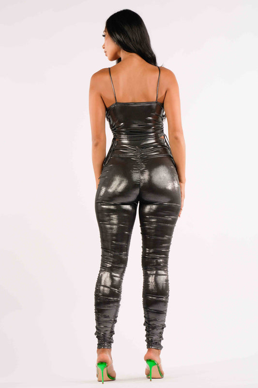 Metallic ruched set: M / TAUPE