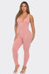 Seamless Ribbed Split V Neck Jumpsuit: One Size / ROYAL BLUE