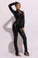 Ruched PU zip up top and leggings: S / RED