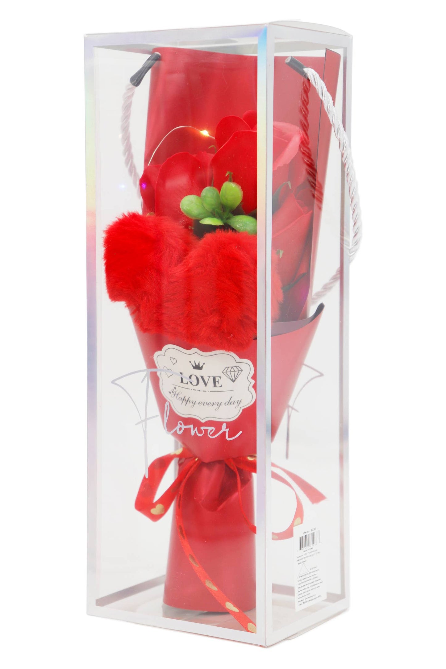 Furry Heart Soap Rose Bouquet LED Gift Box - 11 In