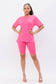 Round Neck Basic T-Shirts Top and Bike Shorts Set: Taupe / 1-2-2-1 (S-M-L-XL)