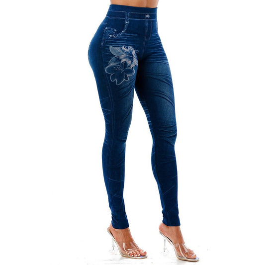 Liliy Flower Jean Style Highwaisted Leggings