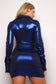 Long Sleeve Collared Slinky Foil Dress