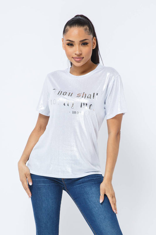 Shinny Foil Fabric Foil Print Short Sleeve Top